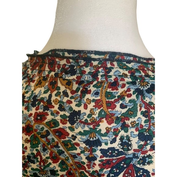 Zara Basic Boho Floral Navy Blue Red Gold Green Popover Blouse Top Shirt Size M - Picture 8 of 14